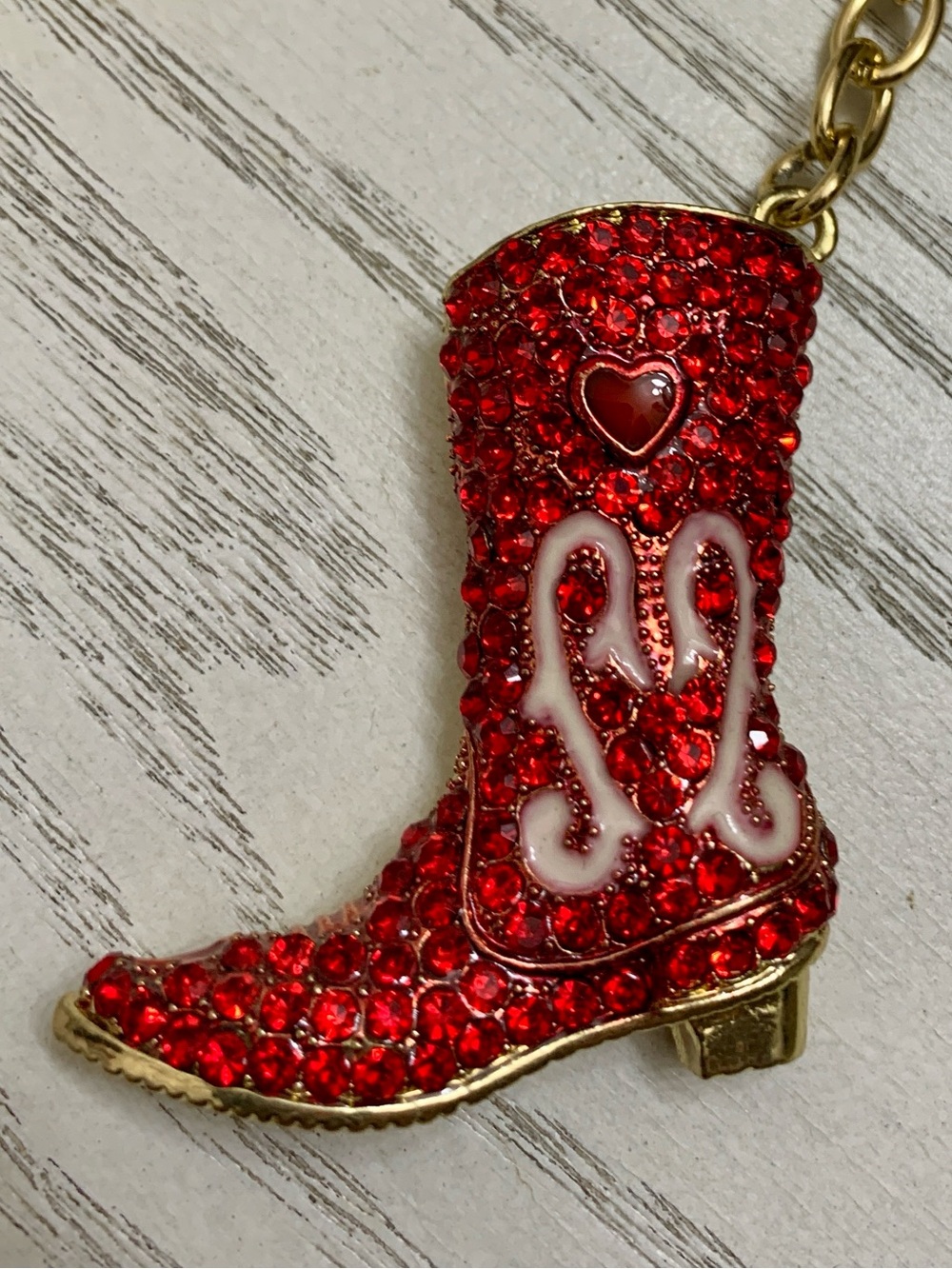 Betsey Johnson Red Jeweled Rhinestone Cowgirl Boot Crystal Bag Charm Keychain